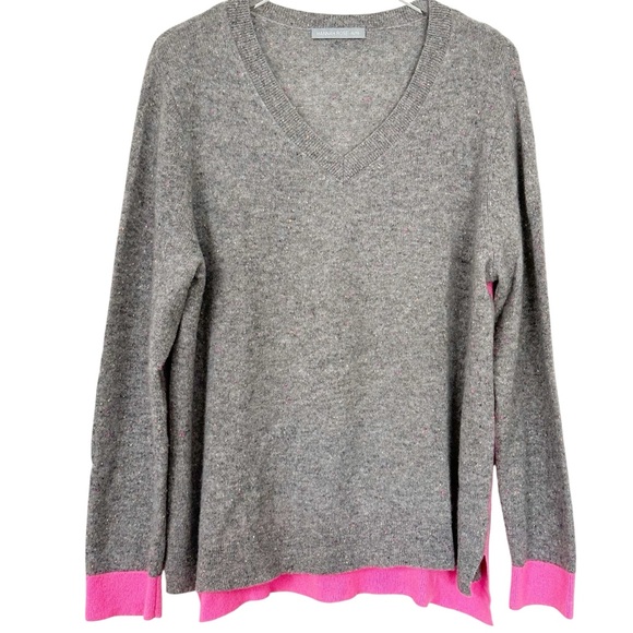 Hannah Rose Cashmere Marled Gray V-Neck Sweater Size XL - Picture 1 of 10